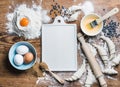 Baking ingredients for cooking croissants with white board in center Royalty Free Stock Photo