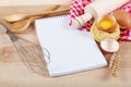 Baking ingredients for cooking and notebook for recipes. Royalty Free Stock Photo