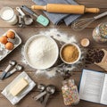Baking Ingredients and Kitchen Tools for Cooking and Baking Royalty Free Stock Photo