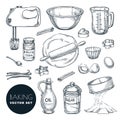 Baking ingredients and kitchen utensil icons. Vector flat cartoon illustration. Cooking and recipe design elements Royalty Free Stock Photo