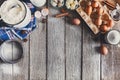 Baking ingredients on rustic wood background Royalty Free Stock Photo