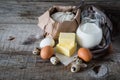 Baking ingredients on rustic wood background Royalty Free Stock Photo