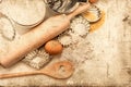 Baking ingredients and tolls for dough preparation. retro style Royalty Free Stock Photo