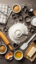 Baking Ingredients and Tools for Cooking Preparation Scene Royalty Free Stock Photo
