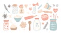 Baking ingredients, tools, and decorations Royalty Free Stock Photo
