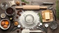 Baking Ingredients and Tools Flat Lay Composition for Cooking Preparation Royalty Free Stock Photo