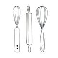 Baking kitchen tools in doodle style. Vector illustration. Royalty Free Stock Photo