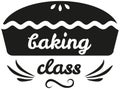 Baking masterclass emblem design with hand drawn pie. For cafe brand, bakery school badge concept