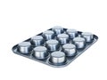 Baking muffins tray 12th hole. non-stick coating. isolated on wh Royalty Free Stock Photo