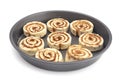 Pan Full of Unbaked Cinnamon Roll Dough Ready to be Cooked