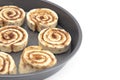 Pan Full of Unbaked Cinnamon Roll Dough Ready to be Cooked