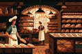 Baking the Perfect Loaf vector style Illustration of a Bustling Bakery with Artisanal Ovens and Kneading Dough