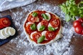 Baking pizza rolled out dough ready for the oven Royalty Free Stock Photo