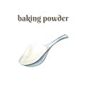 Baking powder on a metal spoon. Watercolor handdrawn illustration isolated on white background