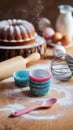 Baking Preparation with Cupcake Liners and Kitchen Utensils with Copy-Space Royalty Free Stock Photo