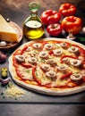 baking and preparing pizza with ingredients