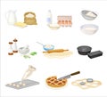 Baking Process with Doughing and Mixing Ingredients with Cookware Vector Set Royalty Free Stock Photo