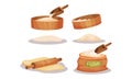 Baking Process with Flour Bolting and Rolling out Pastry Vector Set