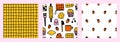 Baking seamless pattern collection. Cute hand drawn doodle prints for bakery, kitchenware, recipe book.