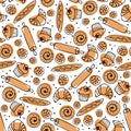 Baking seamless pattern. Sketch various pastries for digital paper, textile fabric, wrapping. Desserts Cook, Bake shop