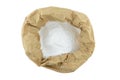 Baking soda in contains in brown paper bag, isolate background