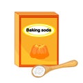 Baking soda in a craft paper bag and spoon isolated on white background. Royalty Free Stock Photo