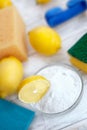 Baking soda and lemon, household cleaners Royalty Free Stock Photo