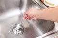 Baking soda poured to unclog drainage system at home. Royalty Free Stock Photo