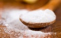 Baking soda (sodium bicarbonate) in a wooden spoon Royalty Free Stock Photo