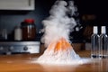 baking soda volcano, ready to erupt with boiling hot lava