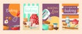 Baking time, love set of banners. Kitchen utensils. Baking ingredients set sugar, vanilla, flour, oil, butter, baking Royalty Free Stock Photo