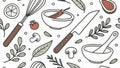 Baking Tools and Herbs Seamless Pattern, Culinary Creation, vector design Generative AI Royalty Free Stock Photo