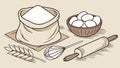 Baking Tools & Ingredients: Flour, Eggs, Rolling Pin, vector design Generative AI Royalty Free Stock Photo