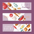 Baking tools set of banners vector illustration. I love baking. It s time for baking. Kitchen utensils. Baking Royalty Free Stock Photo