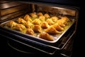 baking tray of baklava in a preheated oven Royalty Free Stock Photo