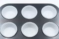 Baking tray with empty muffin paper cases Royalty Free Stock Photo