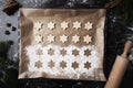 Baking tray full of Christmas cookies