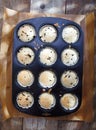 Baking tray with muffins