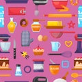 Baking vector kitchenware and food bakery ingredients for cake illustration caking set of cooking cupcake or pie with