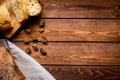 Baking bread ingredients on wooden table background top view moc Royalty Free Stock Photo