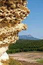 Bakla is an ancient cave town in Crimea. Scenic sunny day landscape of Bakla under blue sky