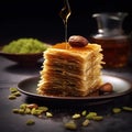 Baklava on black plate, food MIDDLE EAST