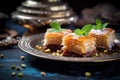 Baklava dessert with nuts and honey