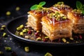 Baklava dessert with nuts and honey