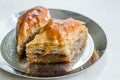 Baklava / Homemade Azerbajian Style with Walnut in Silver Plate / Pakhlava / Baklawa