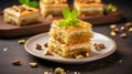 Baklava, A layered pastry dessert made of filo pastry AI generated illustration