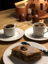 Baklava and oriental coffee in a Georgian restaurant