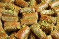 Baklava Pastries Topped with Chopped Pistachio Nuts Beautifully Displayed on a Tray Royalty Free Stock Photo