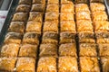 Baklava sweet pastry, arab arabic sweet dessert food at a street food market. Royalty Free Stock Photo