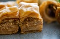 Baklava sweets on plate, traditional greek, turkish, croation dessert